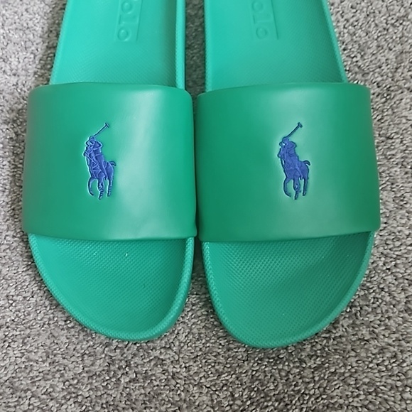 Ralph Lauren Polo Men\'s Slides Green  with Navy  Horse Sz 12 Preowned main image 5